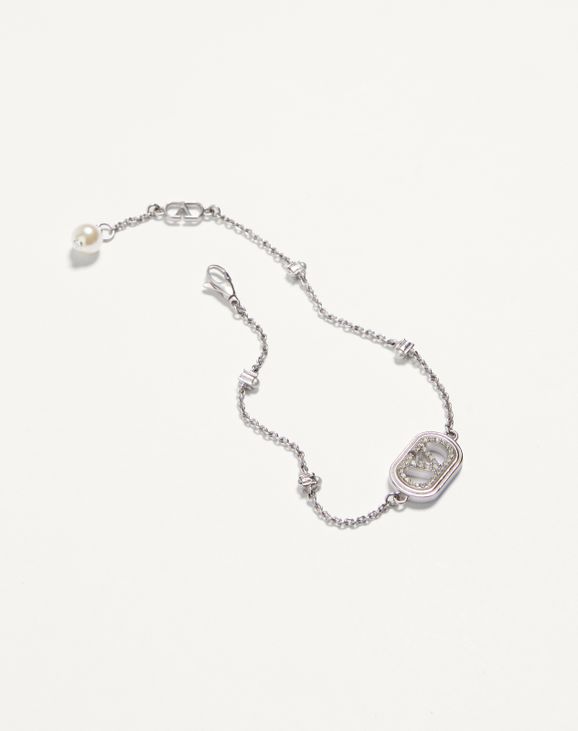 【美品】VALENTINO Vロゴ シグネチャー ブレスレット パール Vロゴ シグネチャー メタル X パール X スワロフスキー® クリスタル