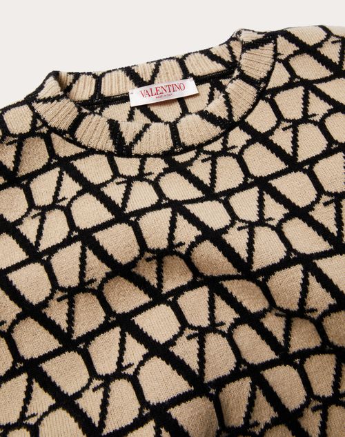 Valentino - Wool Crewneck Sweater With Toile Iconographe Pattern - Beige/black - Man - Knitwear