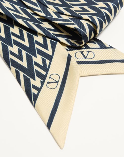 Valentino Garavani - Foulard Bandeau Toute La V En Soie - Bleu Marine/ivoire - Femme - Accessoires Textiles