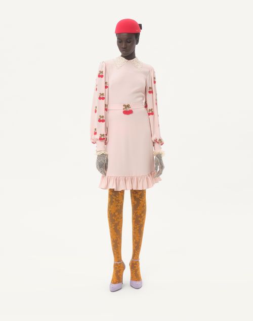 Valentino - Embroidered Georgette Dress - Poudre/cherry Red - Woman - Dresses