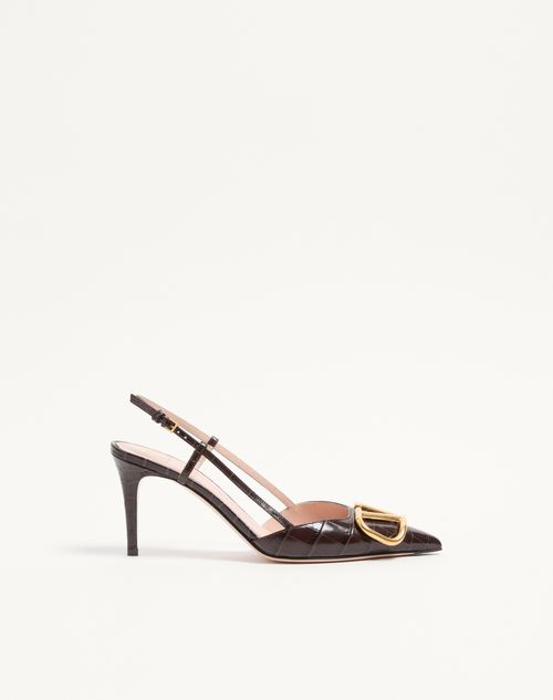 Valentino Garavani - Vlogo Signature Slingback Pumps In 80mm Printed Calfskin - Oak Brown - Woman - Pumps And Slingbacks