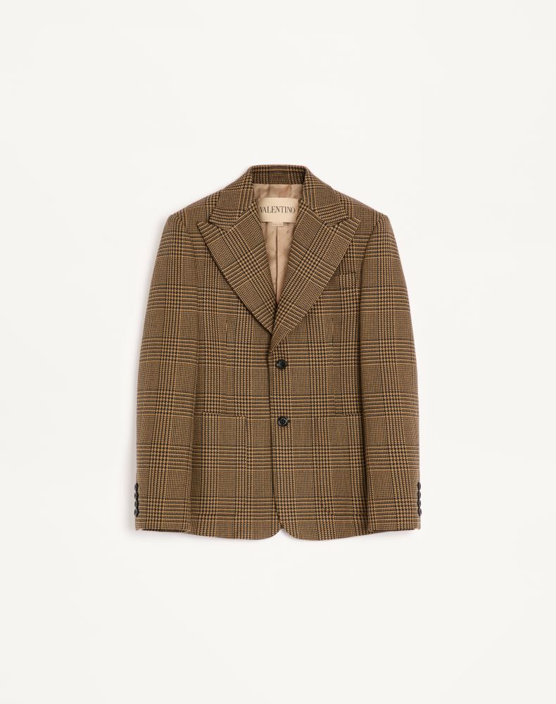 Valentino Men's Camel/Black Single-Breasted Wool Jacket With Glen Plaid Pattern Man 58