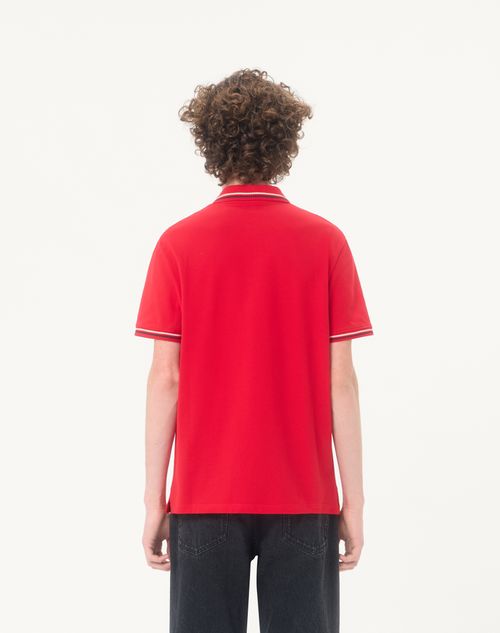 Valentino - Cotton Piqué Polo Shirt With Vlogo Patch - Red - Man - T-shirts And Sweatshirts