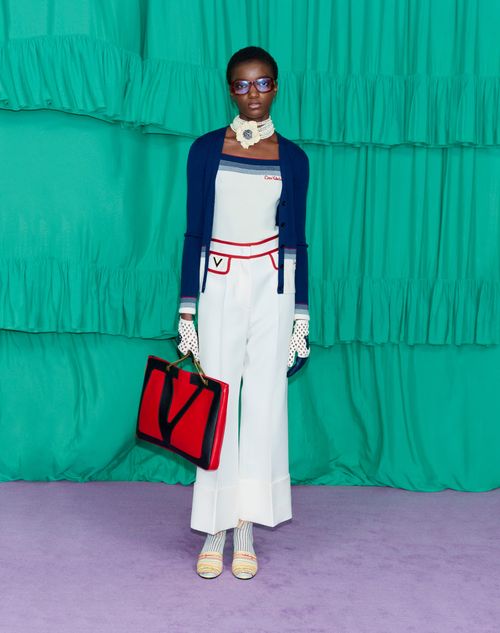 Valentino - Crepe Couture Pants - Ivory/red - Woman - Pants And Shorts