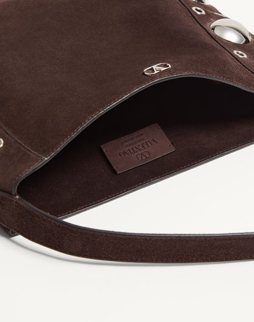 Valentino Garavani - Valentino Garavani Nellcôte Suede Shoulder Bag With Fringes - Testa Di Moro - Woman - Shoulder Bags