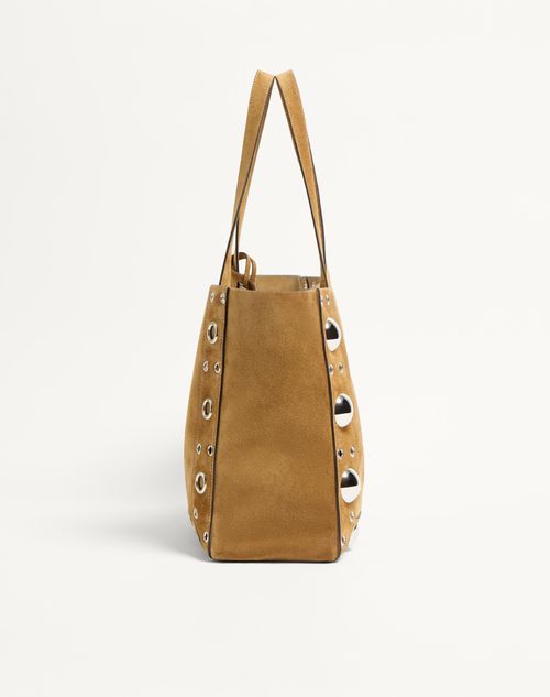 Valentino Garavani - Valentino Garavani Mittlere Nellcôte Einkaufstasche Aus Wildleder - Havana Beige - Frau - Shopper
