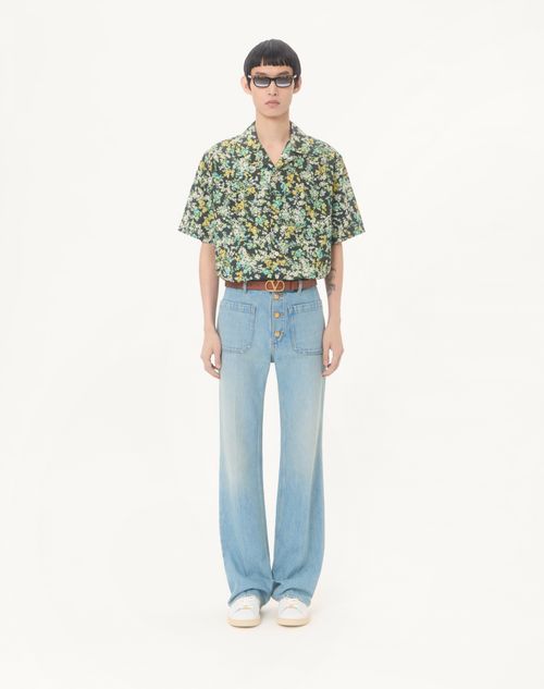 Valentino - Valentino Cotton Poplin Bowling Shirt With Papier Floral Print - Black/multicolor - Man - Shirts