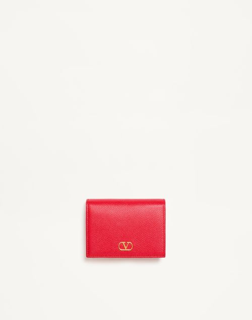 Valentino Garavani - Vlogo Signature Grainy Calfskin Wallet - Rouge Pur - Woman - Wallets And Small Leather Goods