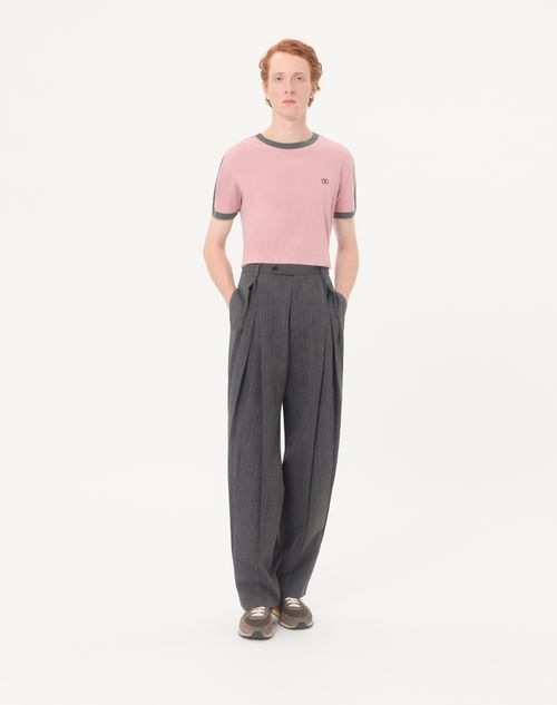 Valentino - Valentino Cotton T-shirt With Crew Neck, Contrasting Side Bands And Vlogo Embroidery - Pink/green - Man - T-shirts And Sweatshirts