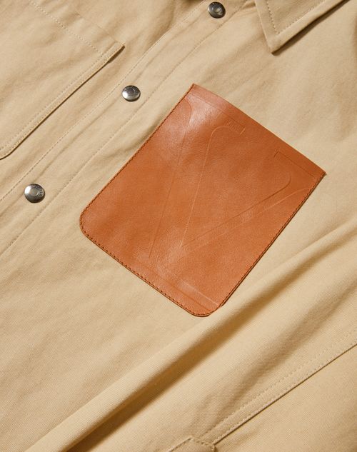 Valentino - Cotton Shirt Jacket With Embossed Vlogo Signature Leather Pocket - Beige - Man - Shirts