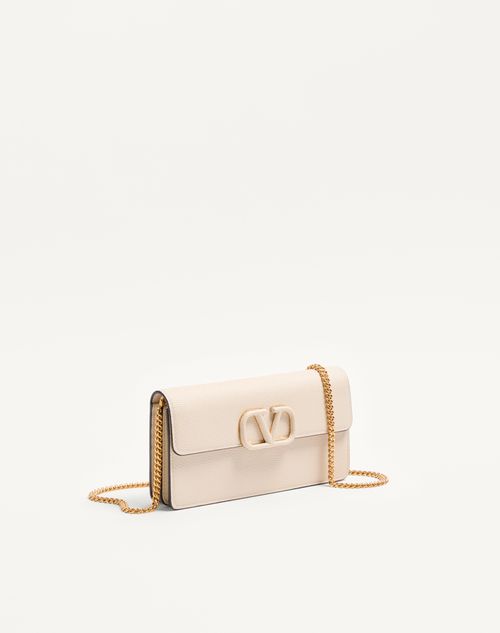Valentino Garavani - Vlogo Signature Grainy Calfskin Wallet With Chain - Light Ivory - Woman - Wallets And Small Leather Goods
