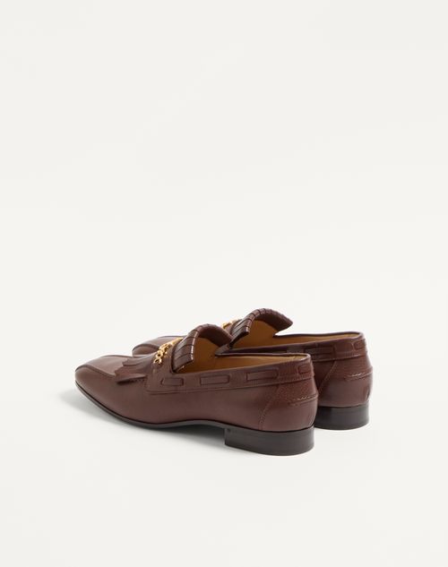 Valentino Garavani - Vlogo Signature Kidskin Loafer With Fringes - Coffe - Man - Loafers And Driver