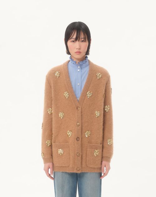 Valentino - Embroidered Cardigan - Camel/gold - Woman - Knitwear