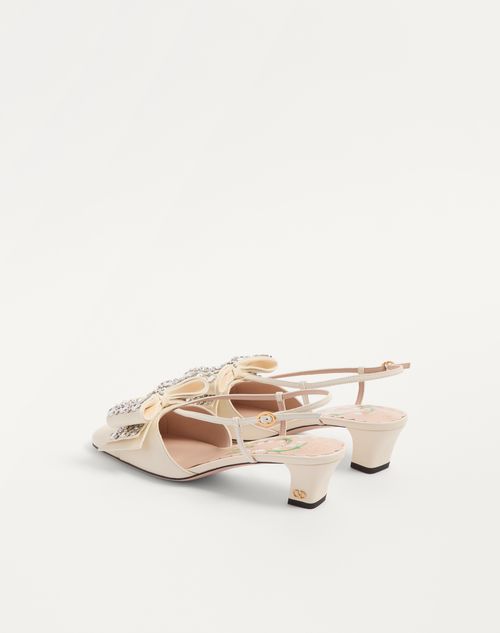 Valentino Garavani - Bowow Slingback Pumps In Kidskin With Mirrors And Crystals 45mm - Ivory/silver - Woman - Pumps