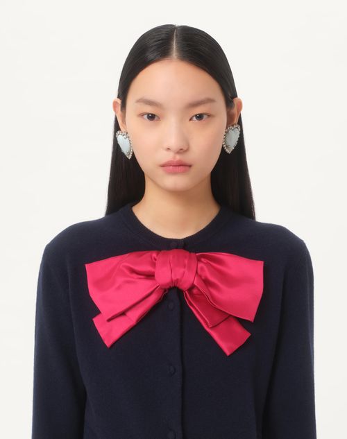Valentino - Cardigan With Bow - Navy/ Red - Woman - Knitwear