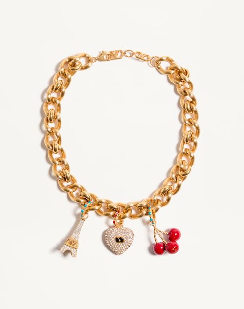 Valentino Garavani Collar Chez Valentino De Metal Esmaltado Y Cristales Swarovski Mujer Antique Brass Un Tamaño