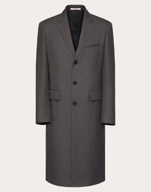 Shop Valentino Single-breasted Coat In Technical Nylon With Maison Tailoring Label In Grey