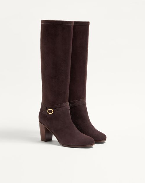 Valentino Garavani - Pattie Crust Leather Boot 75mm - Brown - Woman - Boots