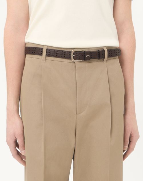 Valentino Garavani - Mini Vlogo Signature Belt In Perforated Leather - Brown - Man - Belts