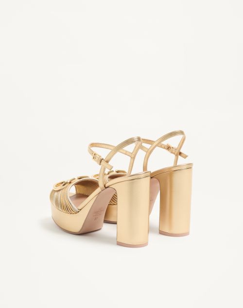 Valentino Garavani - Vlogo Signature Metallic Platform Sandal With Cornely Embroidery 115mm - Gold - Woman - Sandals