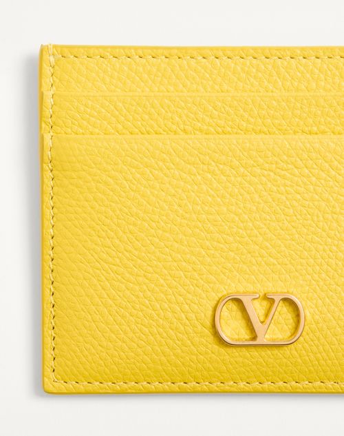Valentino Garavani - Vlogo Signature Grainy Calfskin Card Holder - Yellow - Woman - Wallets And Small Leather Goods
