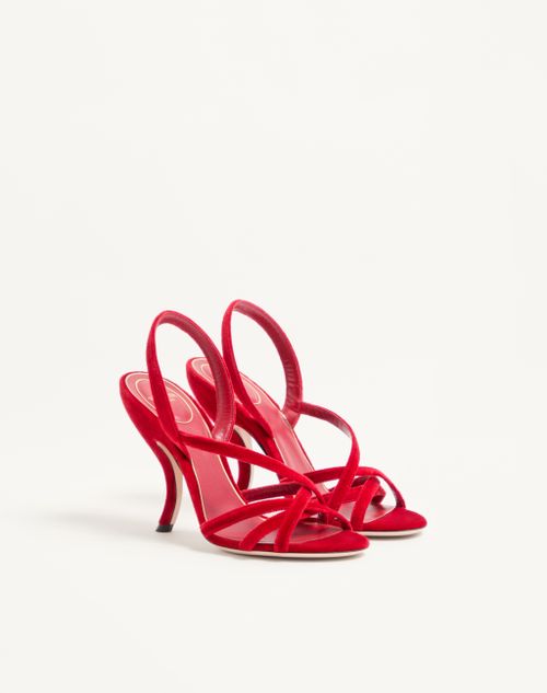 Valentino Garavani - Fetishique Velvet Sandal 105mm - Rosso Valentino - Woman - Sandals