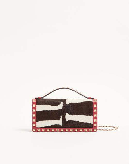 Valentino Garavani Rockstud Wallet With Chain In Pony-effect Calfskin Woman White/brown/red Onesize