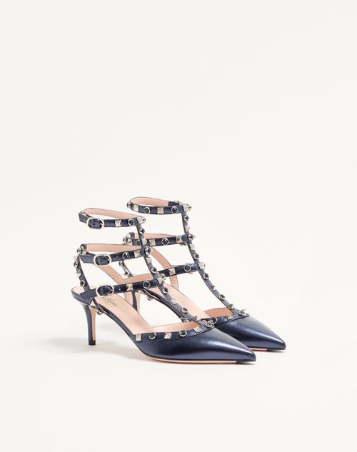 Valentino Garavani - Décolleté Rockstud In Nappa Laminata Con Cabochon 65mm - Navy - Donna - Décolleté