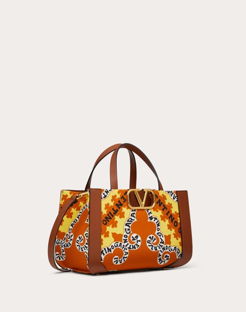 Valentino Garavani - Canvas Vlogo Signature Handbag With Mini Bandana Print - Saddle Brown/multicolor - Woman - Totes