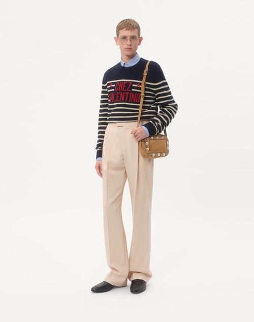 Valentino - Wool Sweater With Chez Valentino Jacquard Motif - Blue/butter - Man - Knitwear