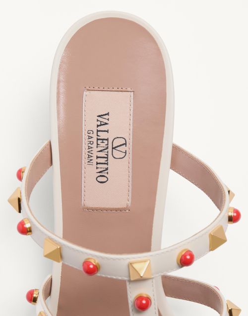 Valentino Garavani - Rockstud Slide Sandal In Calfskin With Cabochon Stones 60mm - Ivory/coral - Woman - Sandals