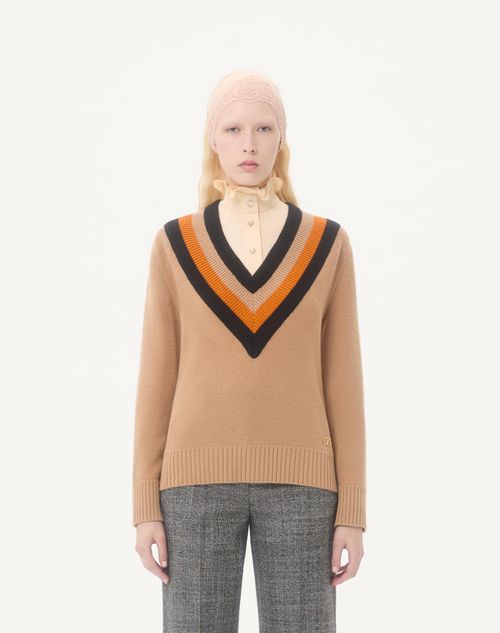 Valentino - Wool Jumper - Camel/black - Woman - Knitwear