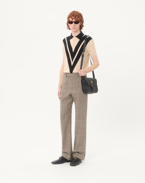 Valentino - Valentino Cotton Polo Shirt With Inlaid V - Butter/black - Man - Knitwear