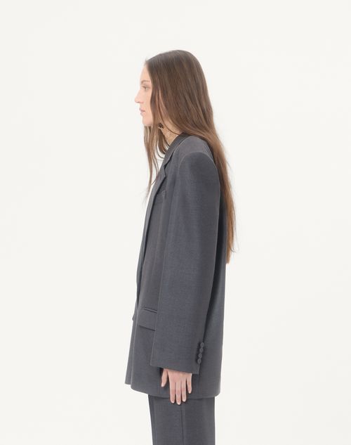 Valentino - Single-breasted Jacket In Textured Silk Wool - Dark Grey - Woman - Jackets And Blazers