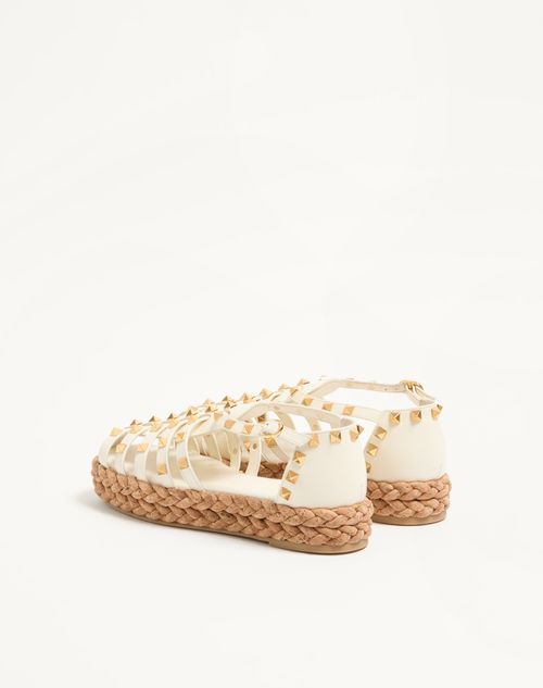 Valentino Garavani - Rockstud Fishermen Calfskin Sandal 30mm - Ivory/natural - Woman - Espadrilles And Wedges