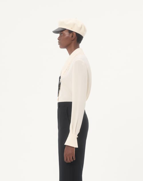 Valentino - Camisa De Crepé De China Con Detalle De Encaje En El Cuello - Marfil - Mujer - Camisas Y Tops
