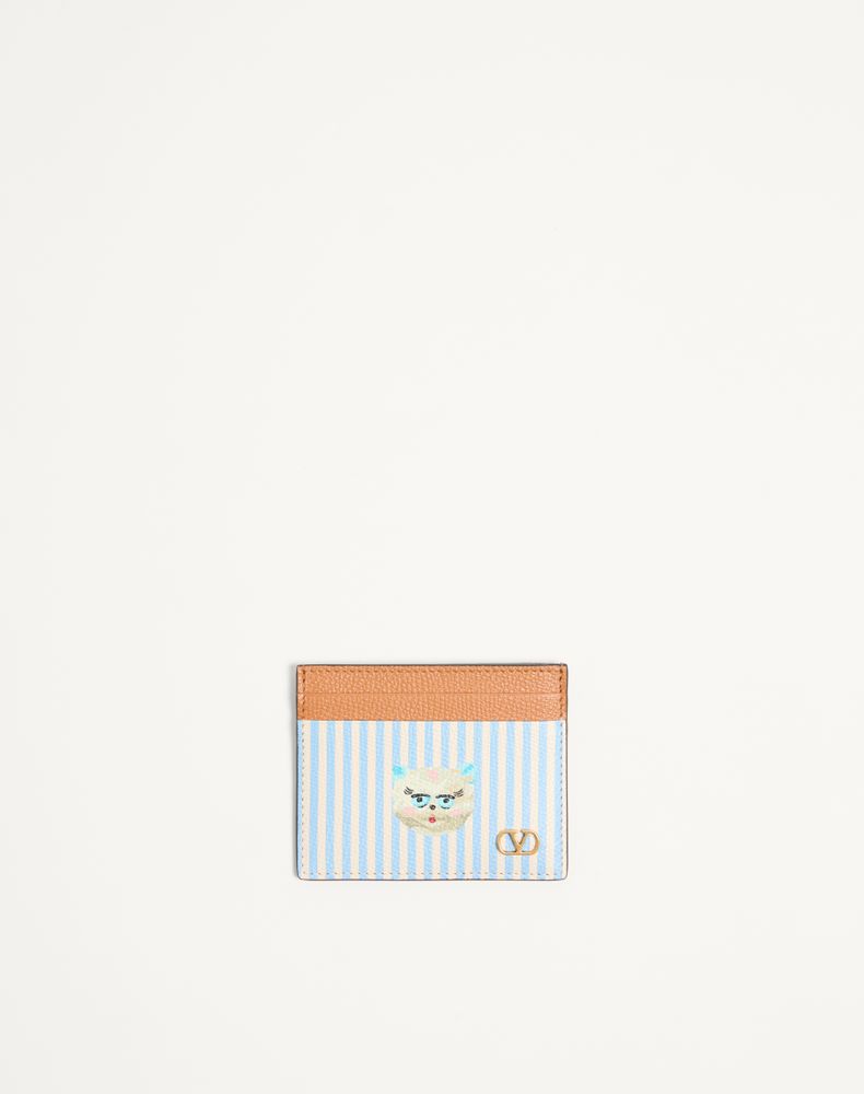Valentino Garavani Men's Azure/Ivory Vlogo Signature Wallet In Grainy Calfskin With Le Chat De La Maison Print Man Uni