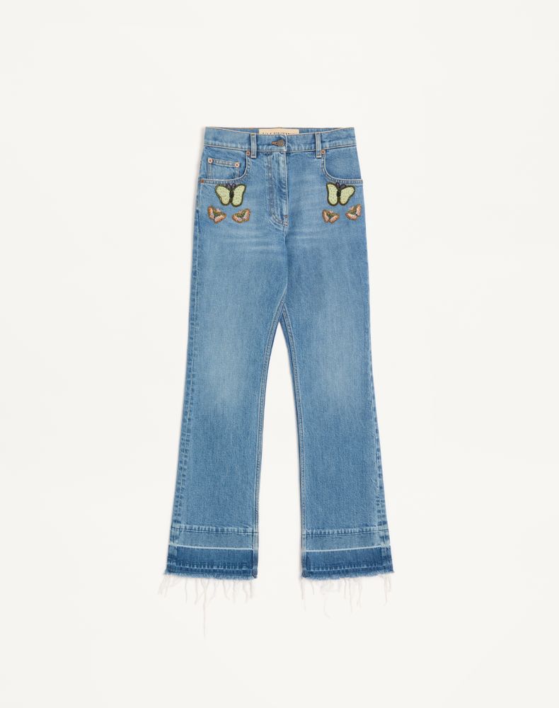 Valentino Women's Blue Embroidered Denim Trousers Woman 32