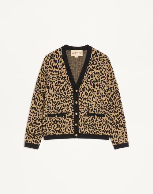 Valentino - Valentino Wool Cardigan With Fauve Eclat Animal Print Jacquard - Animal Print - Man - Knitwear