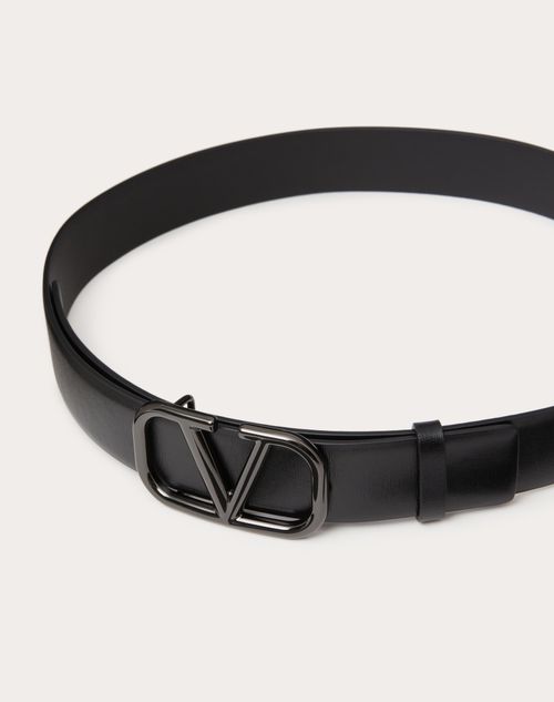Valentino Garavani - Vlogo Signature Belt In Glossy Calfskin 30mm - Black - Woman - Belts