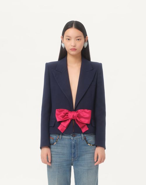 Valentino - Viscose Jacket With Bow - Provence Blue - Woman - Jackets And Blazers