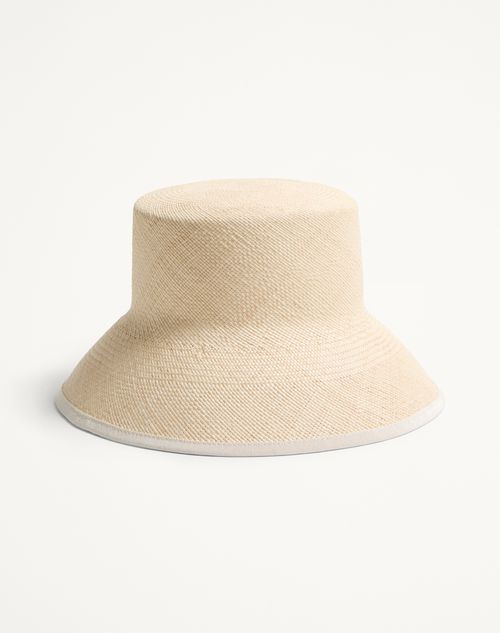 Valentino Garavani - Vlogo Signature Straw Bucket Hat With Leather Trim And Cherryfic Embroidery - Natural/multicolor - Woman - Hats And Gloves