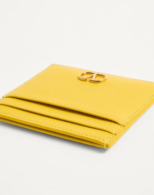 Valentino Garavani - Vlogo Signature Grainy Calfskin Card Holder - Yellow - Woman - Wallets And Small Leather Goods
