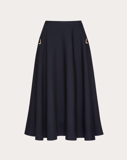 Valentino Embellished Wool And Silk-blend Crepe Midi Skirt In Navy