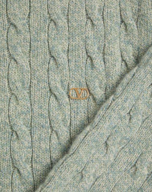 Valentino - Valentino Zopfstrickpullover Aus Wolle Mit Vlogo - Salbei - Mann - Strickwaren