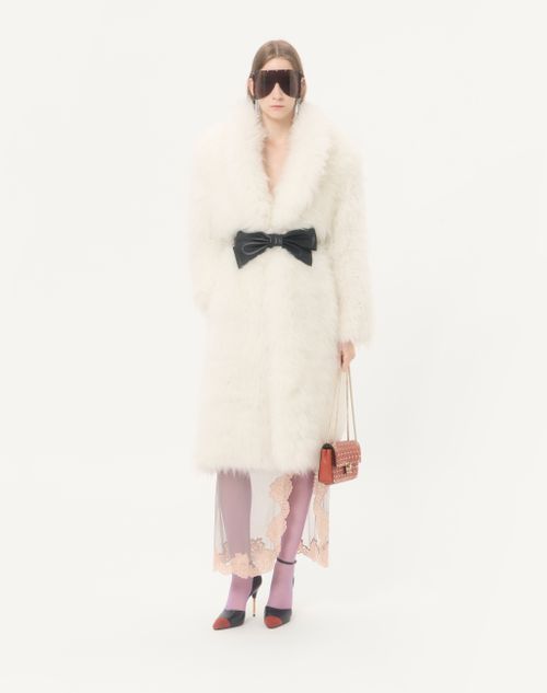 Valentino - Goat Cashmere Coat - Ivory/black - Woman - Coats And Outerwear