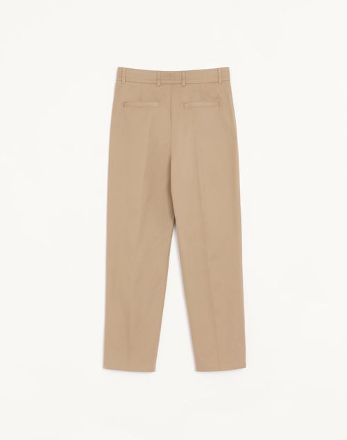 Valentino - Valentino Trousers In Cotton Gabardine With Vlogo Embroidery - Beige - Man - Pants And Shorts