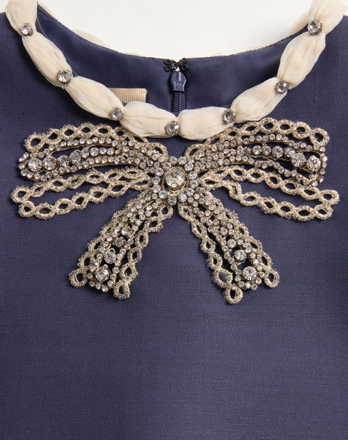 Valentino - Embroidered Crepe Couture Short Dress - Indigo/ivory - Woman - Dresses