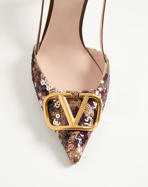 Valentino Garavani - Décolleté Slingback Vlogo Signature Con Ricamo Animalier 80mm - Marrone/multicolor - Donna - Décolleté E Slingbacks