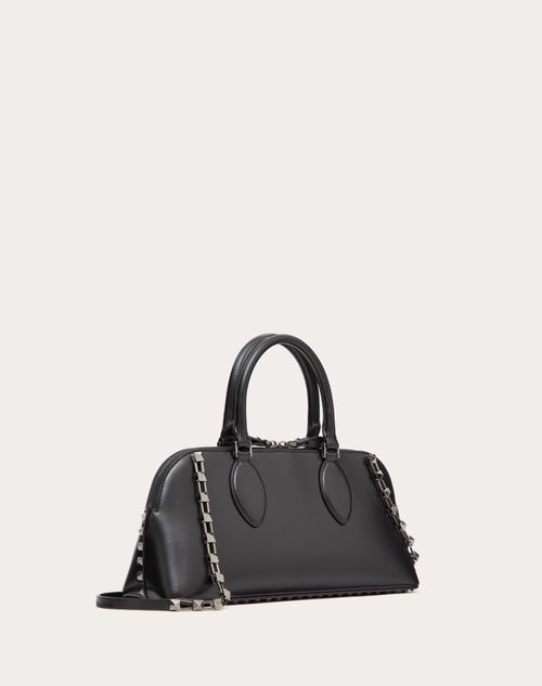Valentino Garavani - Rockstud Calfskin Handbag - Black - Woman - Top Handle Bags
